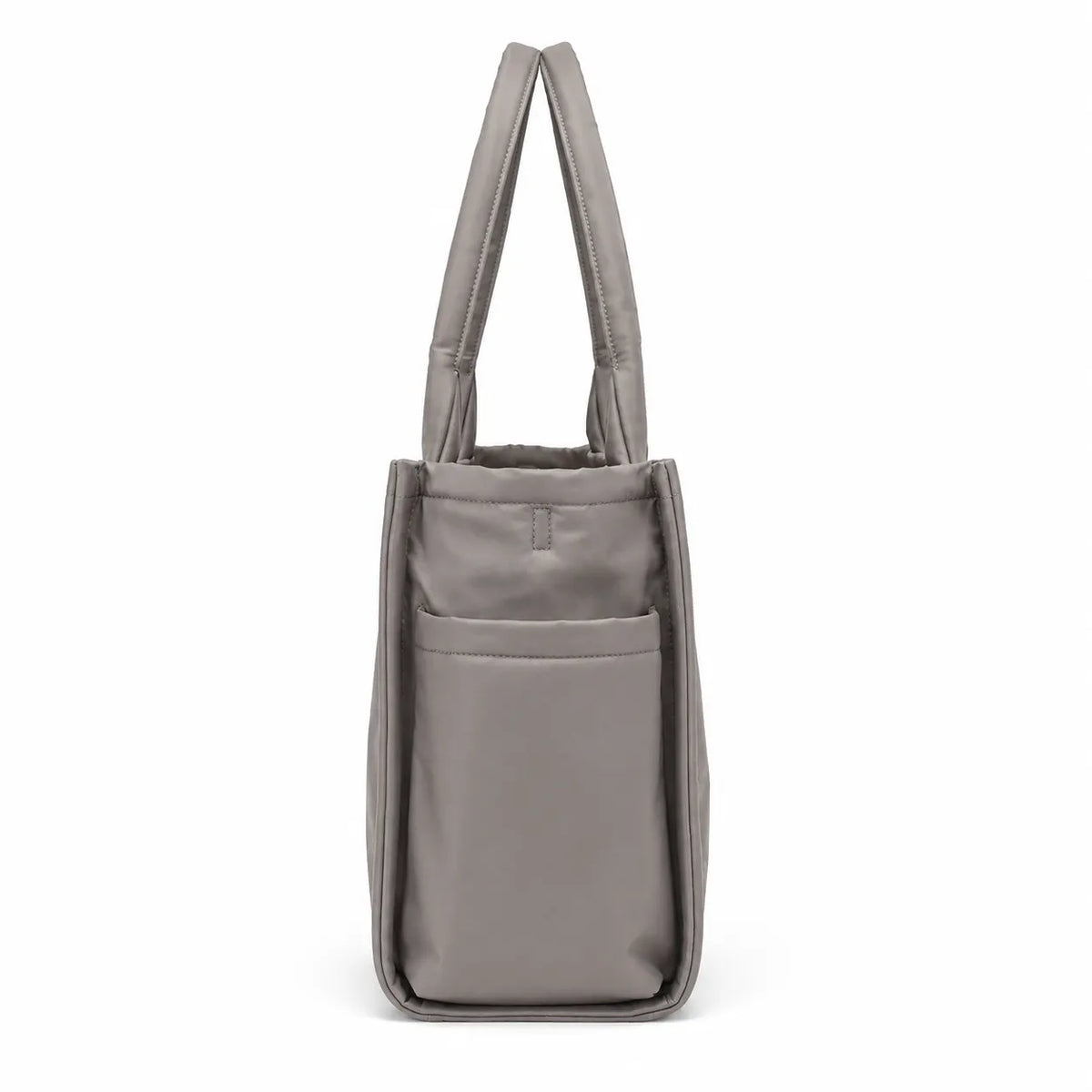 Marc Jacobs | Grey quilted nylon  embossed logo  double handles  exterior pocket  women's commuter tote bag