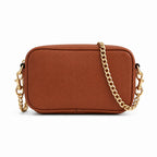 Marc Jacobs | Brown pebbled leather  gold-tone corner protectors and chain shoulder strap  embossed logo  women's designer camera bag