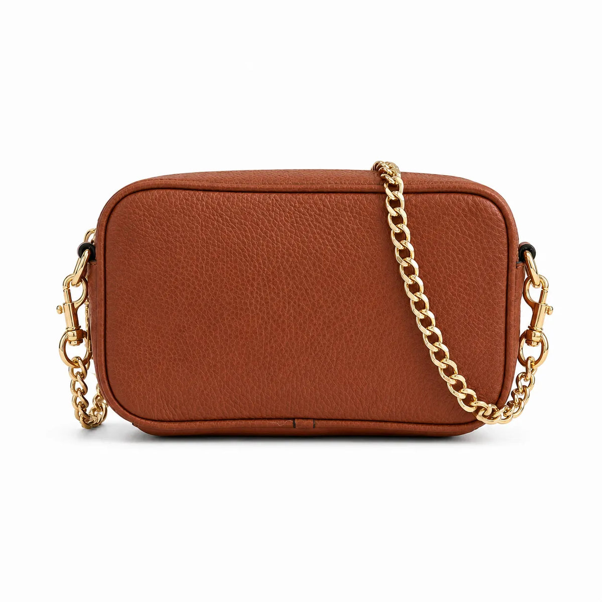 Marc Jacobs | Brown pebbled leather  gold-tone corner protectors and chain shoulder strap  embossed logo  women's designer camera bag