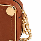 Marc Jacobs | Brown pebbled leather  gold-tone corner protectors and chain shoulder strap  embossed logo  women's designer camera bag