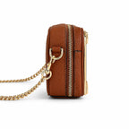 Marc Jacobs | Brown pebbled leather  gold-tone corner protectors and chain shoulder strap  embossed logo  women's designer camera bag