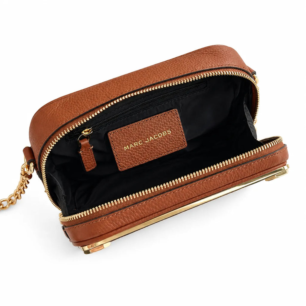 Marc Jacobs | Brown pebbled leather  gold-tone corner protectors and chain shoulder strap  embossed logo  women's designer camera bag