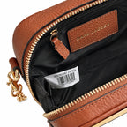 Marc Jacobs | Brown pebbled leather  gold-tone corner protectors and chain shoulder strap  embossed logo  women's designer camera bag