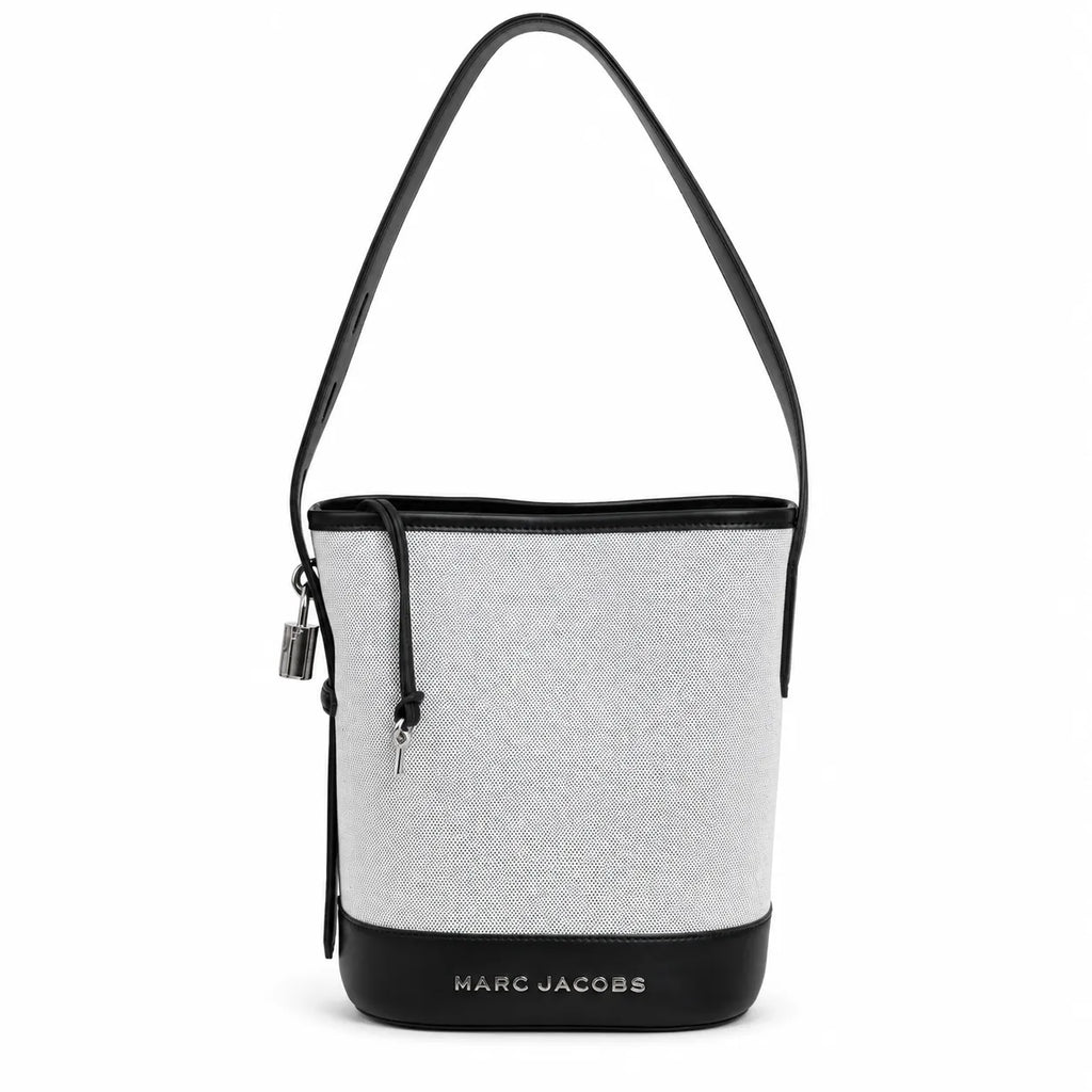 Marc Jacobs | White canvas and black leather silver clasp charm  adjustable shoulder strap women's designer crossbody bag