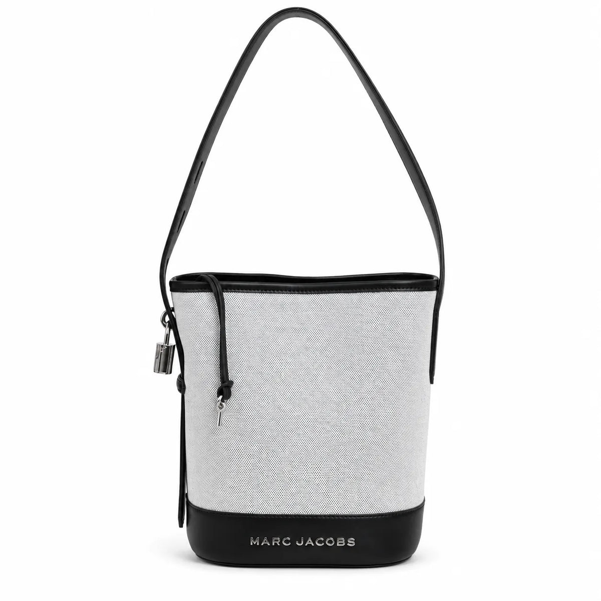 Marc Jacobs | White canvas and black leather silver clasp charm  adjustable shoulder strap women's designer crossbody bag