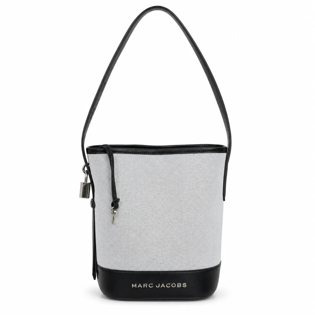 Marc Jacobs | White canvas and black leather silver clasp charm  adjustable shoulder strap women's designer crossbody bag