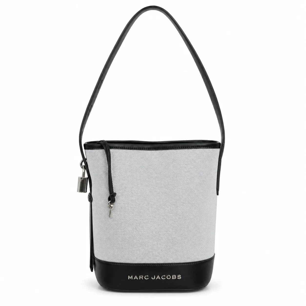 Marc Jacobs | White canvas and black leather silver clasp charm  adjustable shoulder strap women's designer crossbody bag