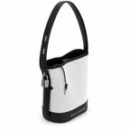 Marc Jacobs | White canvas and black leather silver clasp charm  adjustable shoulder strap women's designer crossbody bag