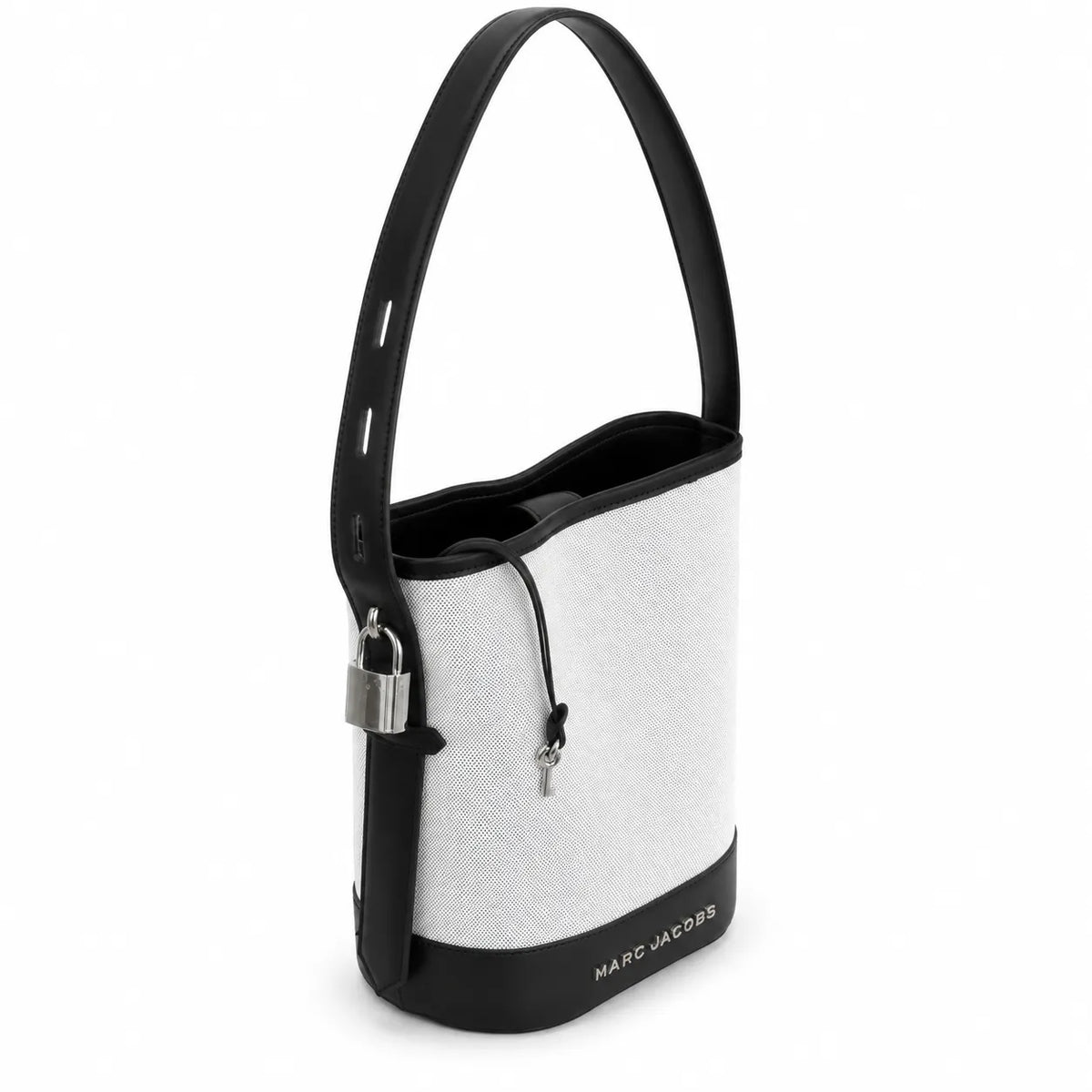 Marc Jacobs | White canvas and black leather silver clasp charm  adjustable shoulder strap women's designer crossbody bag
