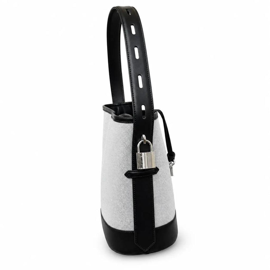 Marc Jacobs | White canvas and black leather silver clasp charm  adjustable shoulder strap women's designer crossbody bag