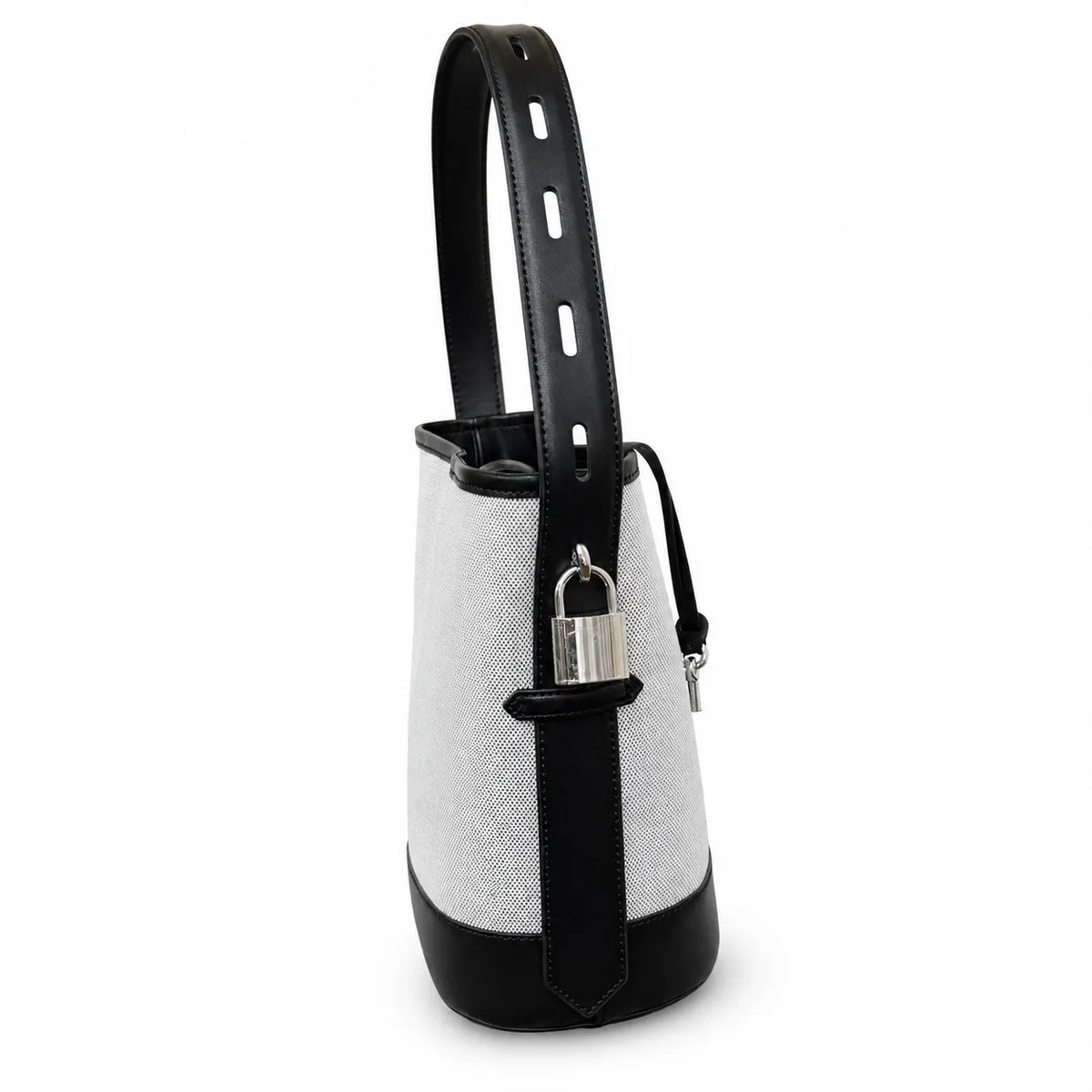 Marc Jacobs | White canvas and black leather silver clasp charm  adjustable shoulder strap women's designer crossbody bag