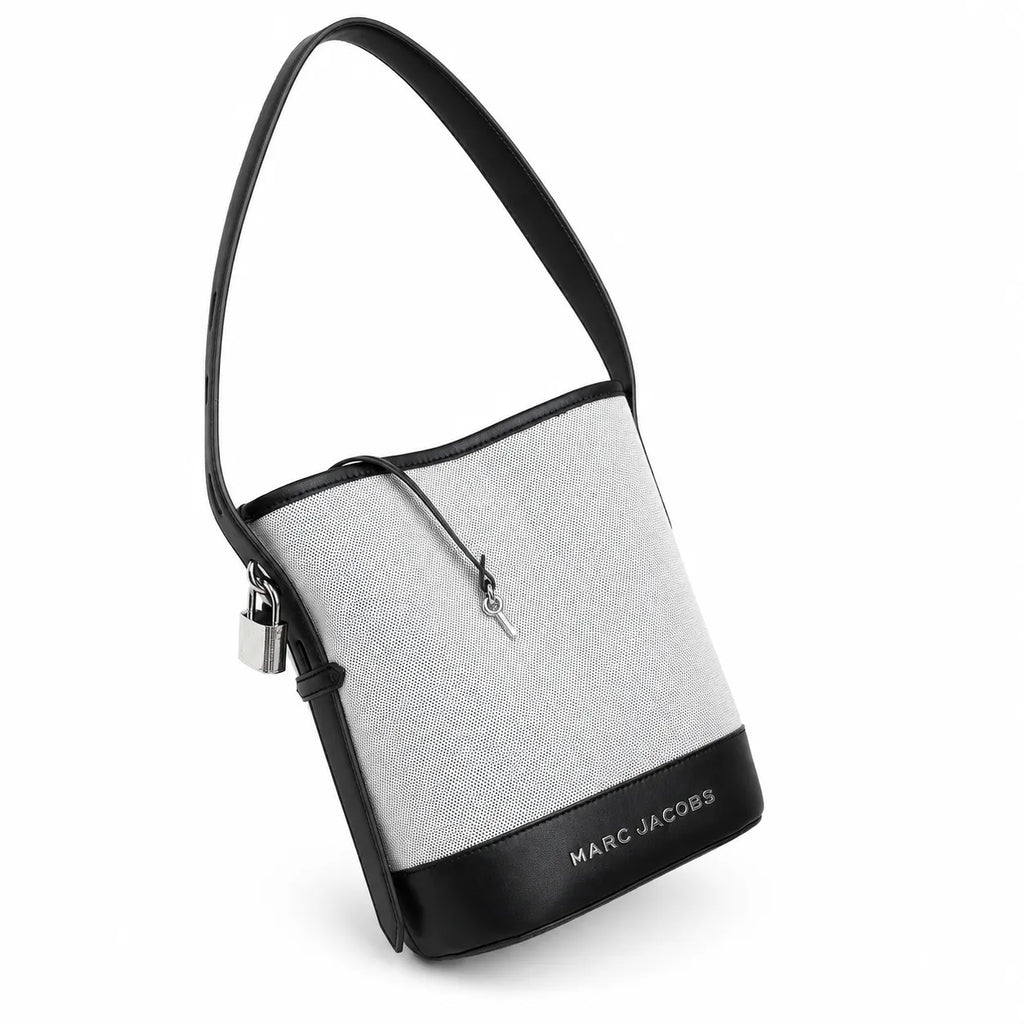 Marc Jacobs | White canvas and black leather silver clasp charm  adjustable shoulder strap women's designer crossbody bag