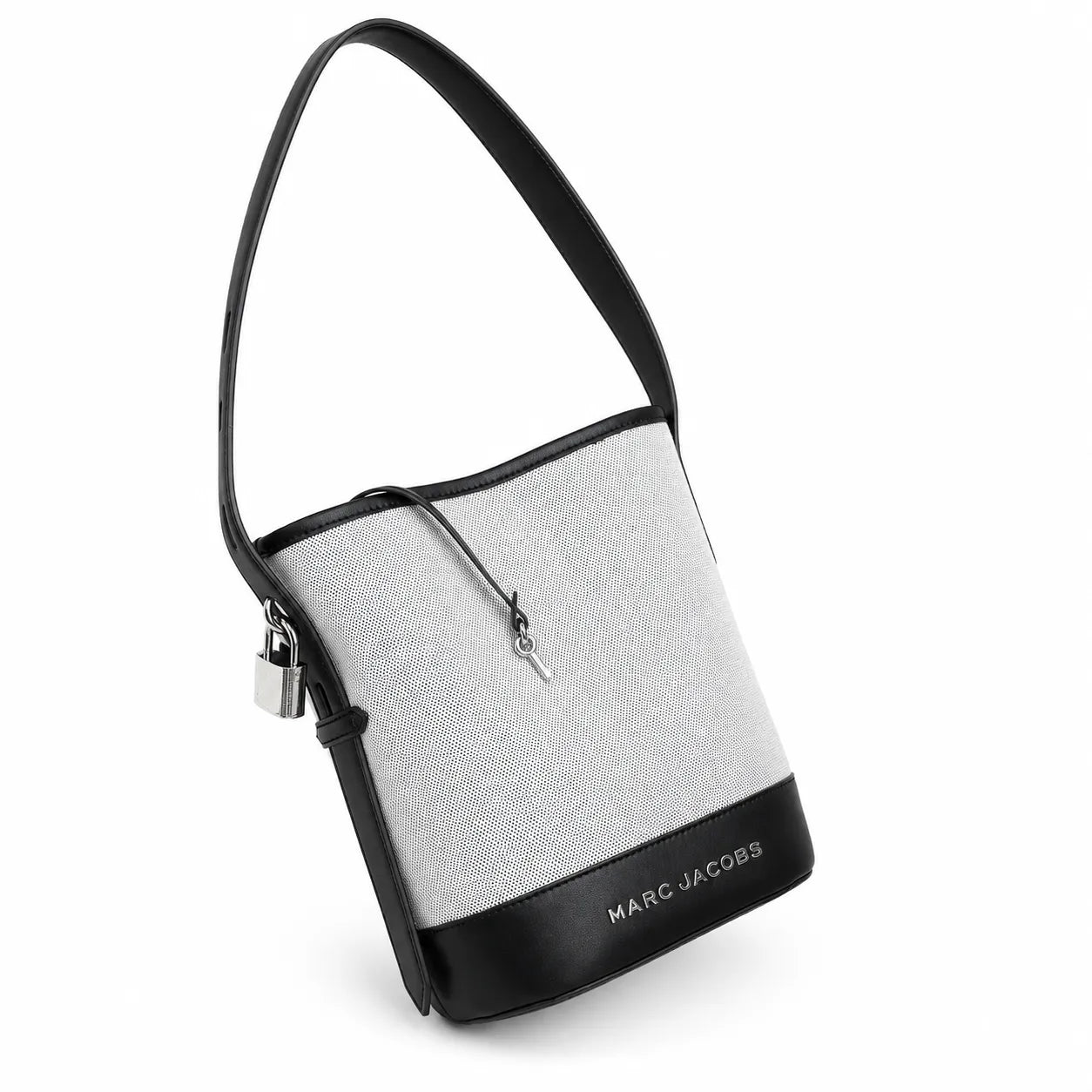 Marc Jacobs | White canvas and black leather silver clasp charm  adjustable shoulder strap women's designer crossbody bag