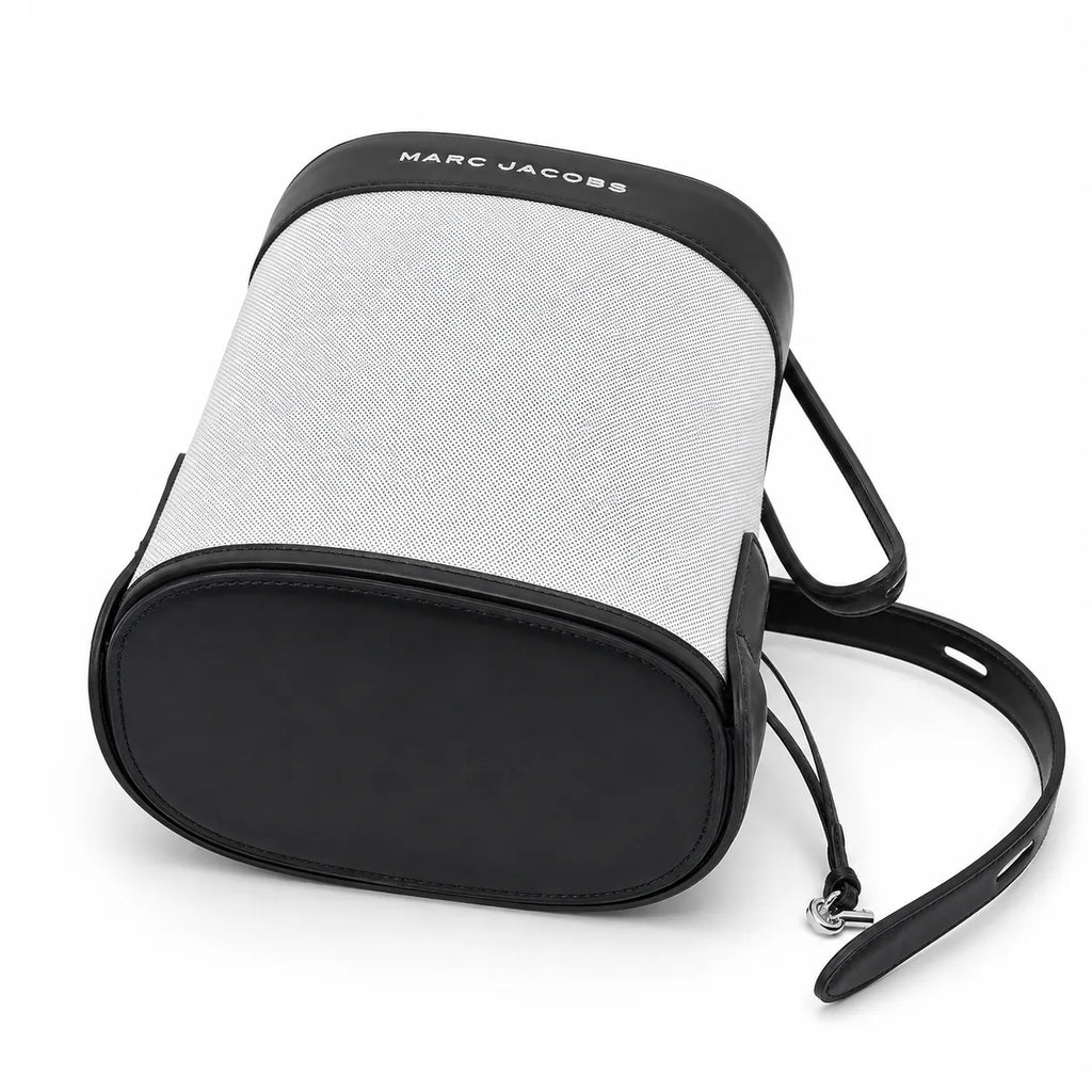 Marc Jacobs | White canvas and black leather silver clasp charm  adjustable shoulder strap women's designer crossbody bag