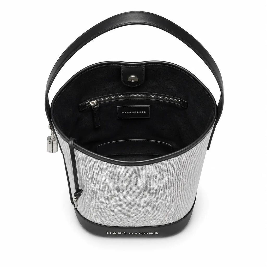Marc Jacobs | White canvas and black leather silver clasp charm  adjustable shoulder strap women's designer crossbody bag