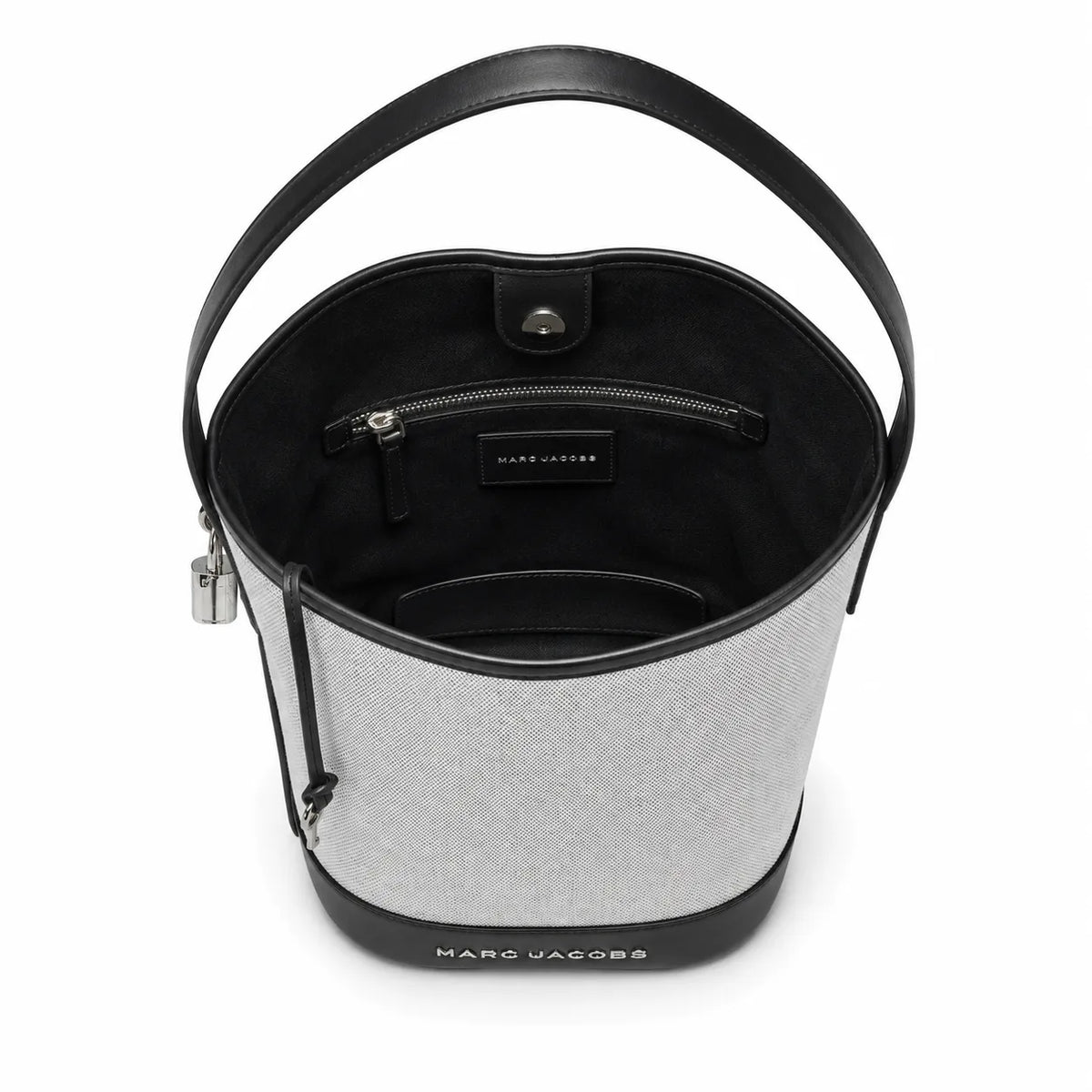 Marc Jacobs | White canvas and black leather silver clasp charm  adjustable shoulder strap women's designer crossbody bag