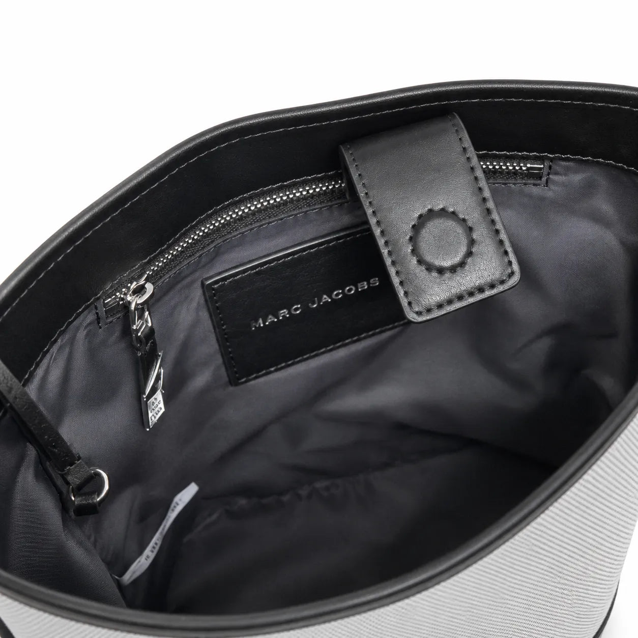Marc Jacobs | White canvas and black leather silver clasp charm  adjustable shoulder strap women's designer crossbody bag