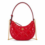 Tory Burch Willa Quilted Patent Leather | Red with Gold Double T Logo  Chain and Leather Shoulder Strap Women's Designer Shoulder Handbag