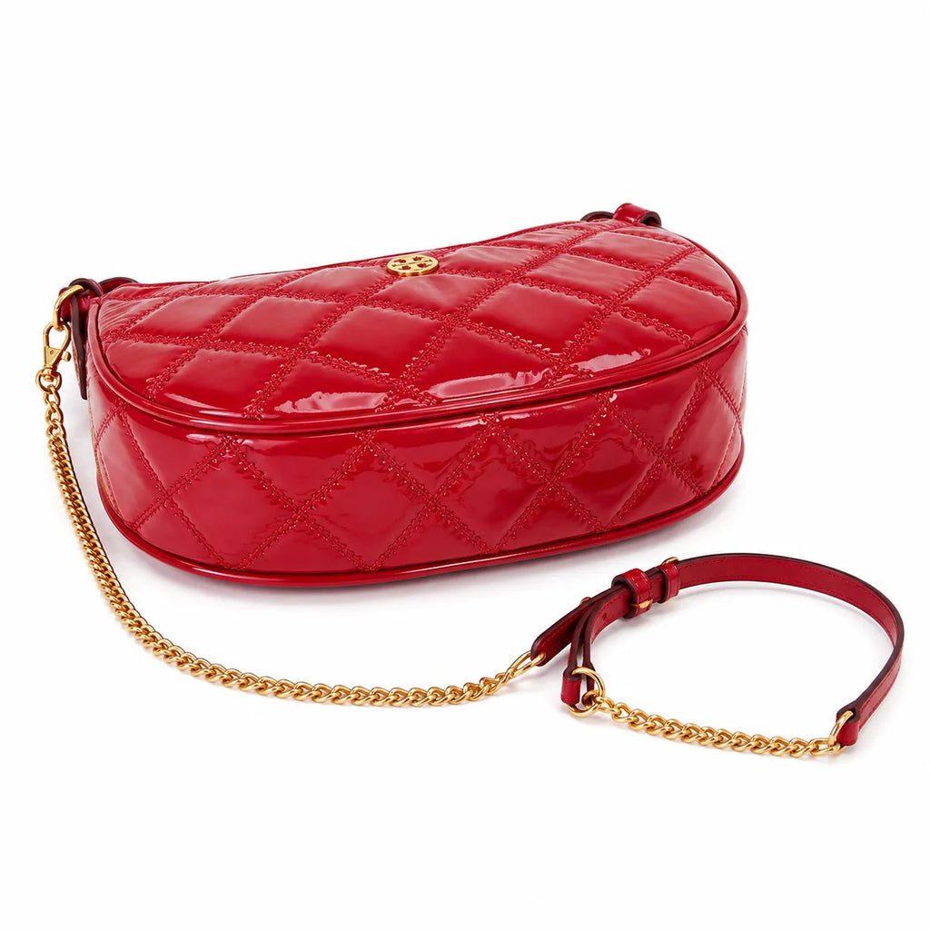 Tory Burch Willa Quilted Patent Leather | Red with Gold Double T Logo  Chain and Leather Shoulder Strap Women's Designer Shoulder Handbag