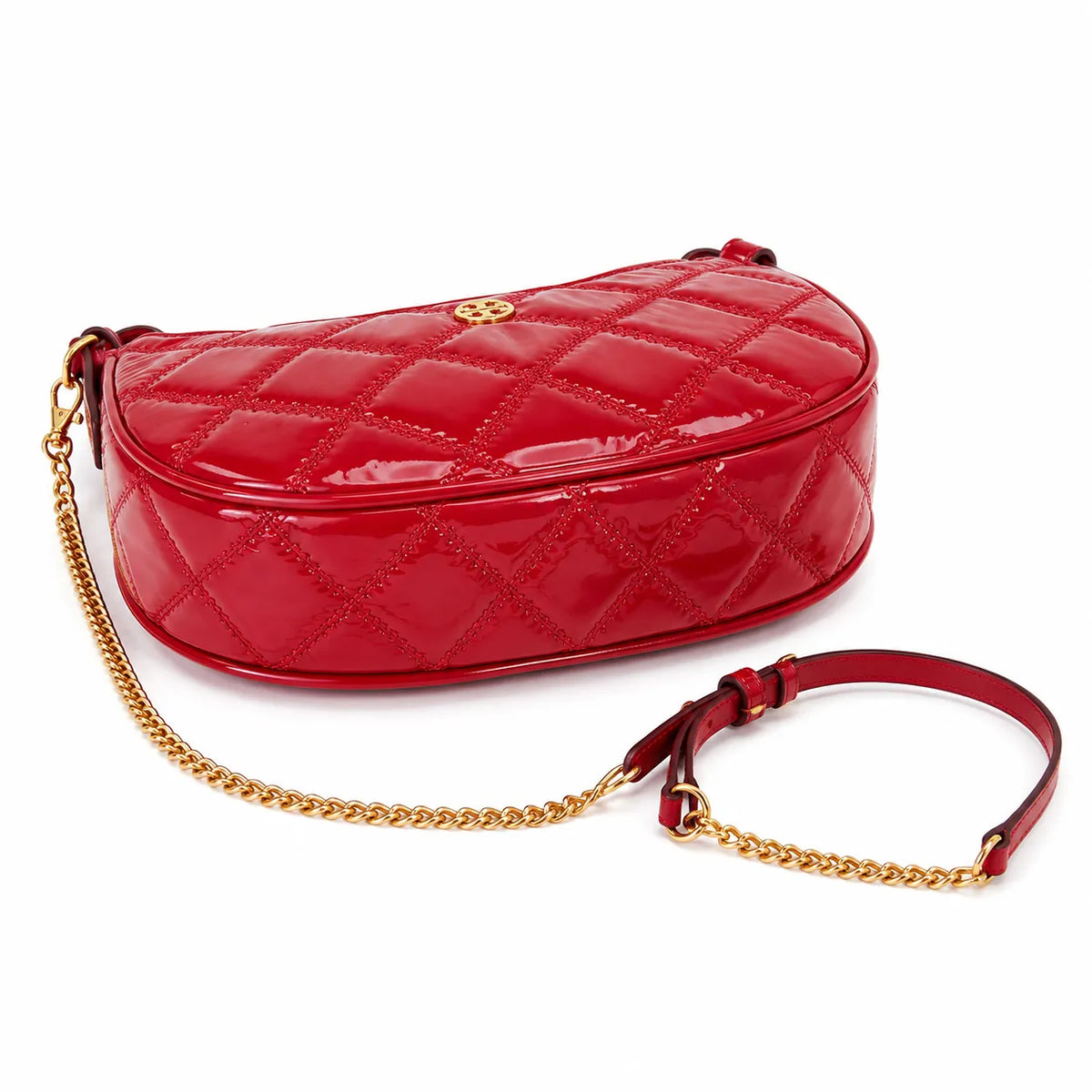 Tory Burch Willa Quilted Patent Leather | Red with Gold Double T Logo  Chain and Leather Shoulder Strap Women's Designer Shoulder Handbag