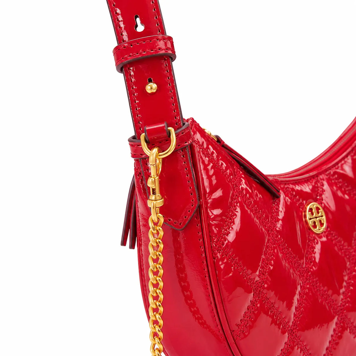 Tory Burch Willa Quilted Patent Leather | Red with Gold Double T Logo  Chain and Leather Shoulder Strap Women's Designer Shoulder Handbag
