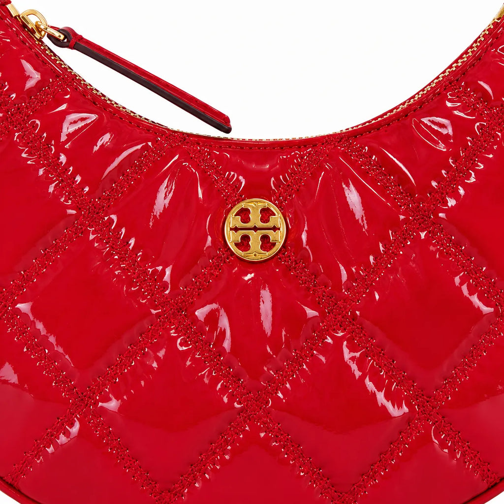 Tory Burch Willa Quilted Patent Leather | Red with Gold Double T Logo  Chain and Leather Shoulder Strap Women's Designer Shoulder Handbag