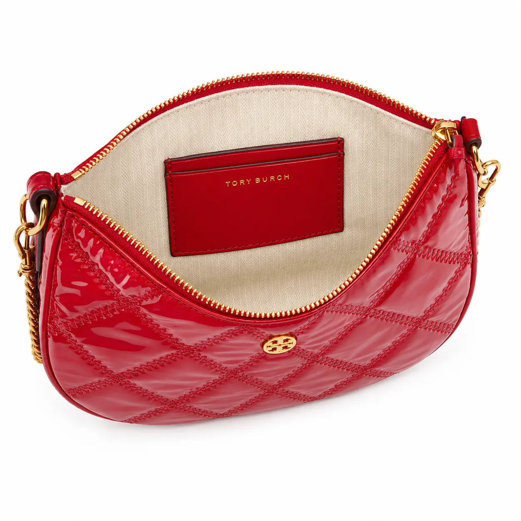 Tory Burch Willa Quilted Patent Leather | Red with Gold Double T Logo  Chain and Leather Shoulder Strap Women's Designer Shoulder Handbag