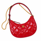 Tory Burch Willa Quilted Patent Leather | Red with Gold Double T Logo  Chain and Leather Shoulder Strap Women's Designer Shoulder Handbag