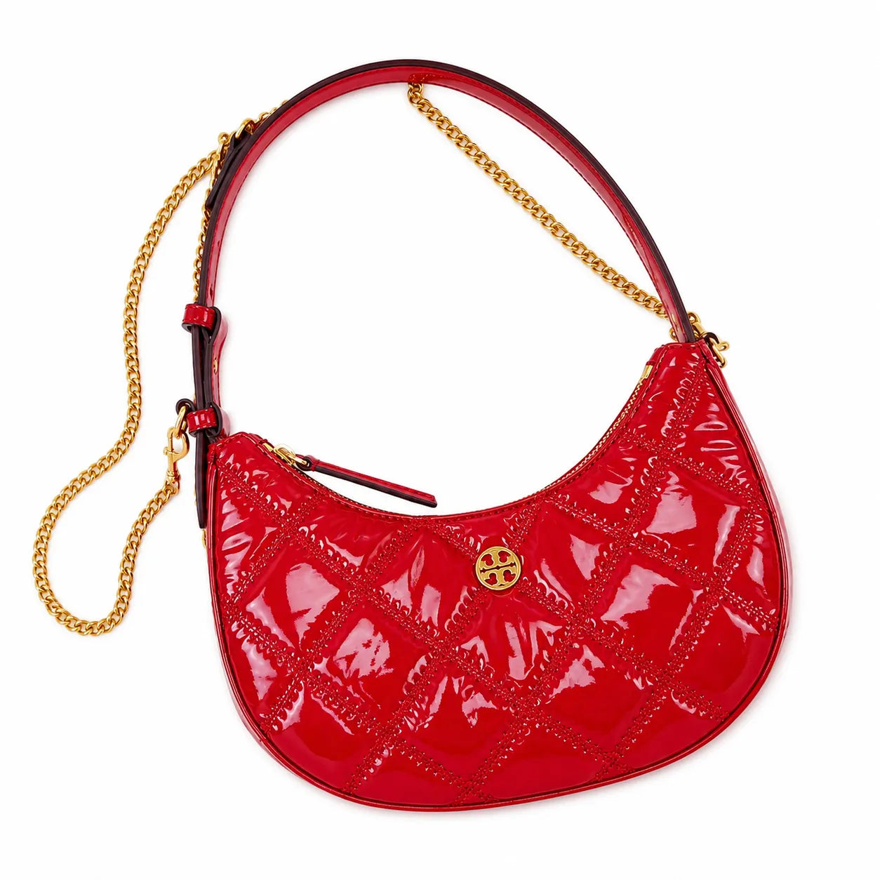 Tory Burch Willa Quilted Patent Leather | Red with Gold Double T Logo  Chain and Leather Shoulder Strap Women's Designer Shoulder Handbag