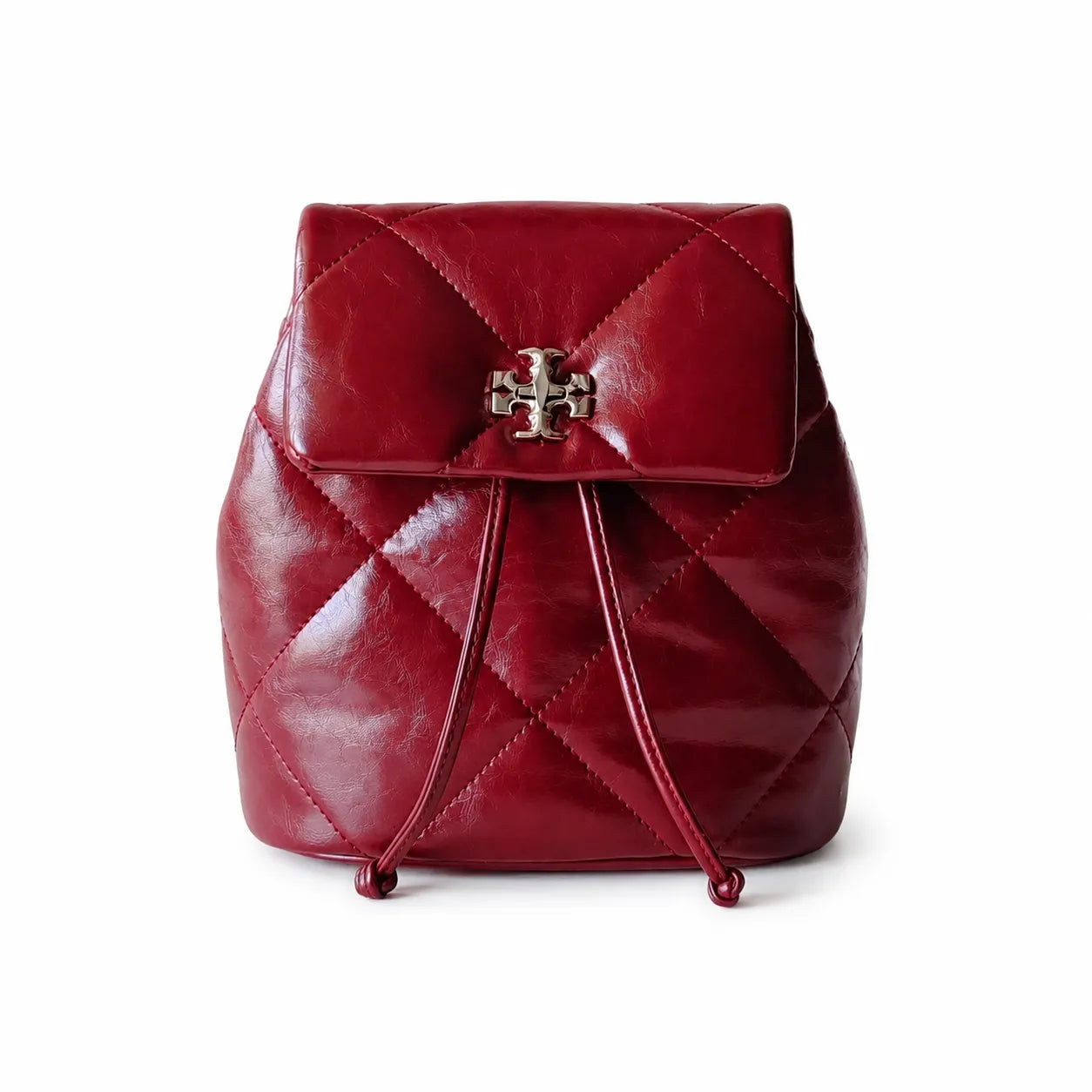 Tory Burch Kira Mini Quilted Backpack | Burgundy distressed leather gold double T logo    adjustable chain and leather shoulder strap women's designer backpack
