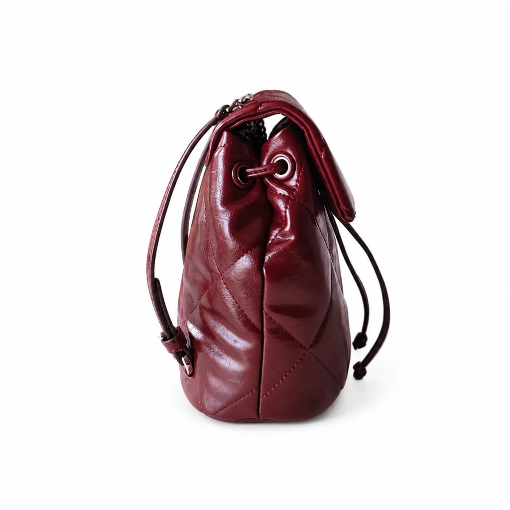 Tory Burch Kira Mini Quilted Backpack | Burgundy distressed leather gold double T logo    adjustable chain and leather shoulder strap women's designer backpack