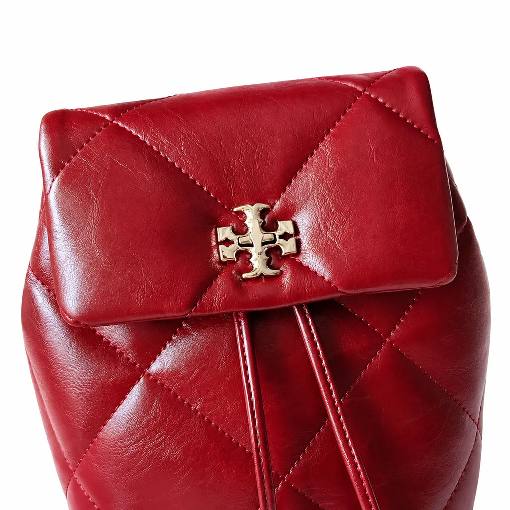Tory Burch Kira Mini Quilted Backpack | Burgundy distressed leather gold double T logo    adjustable chain and leather shoulder strap women's designer backpack