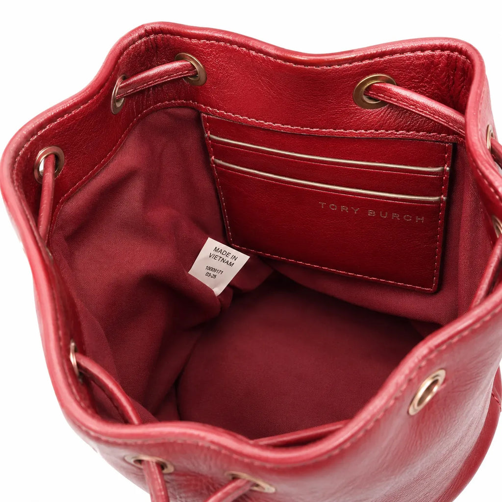 Tory Burch Kira Mini Quilted Backpack | Burgundy distressed leather gold double T logo    adjustable chain and leather shoulder strap women's designer backpack