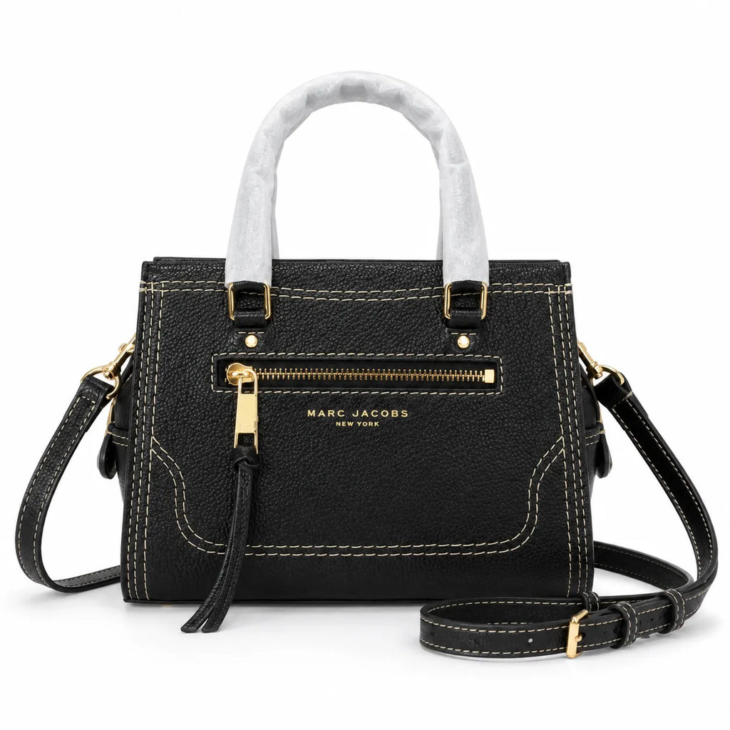 Marc Jacobs Mini Cruiser | Black pebbled leather  detachable shoulder strap  embossed logo  women's designer handbag