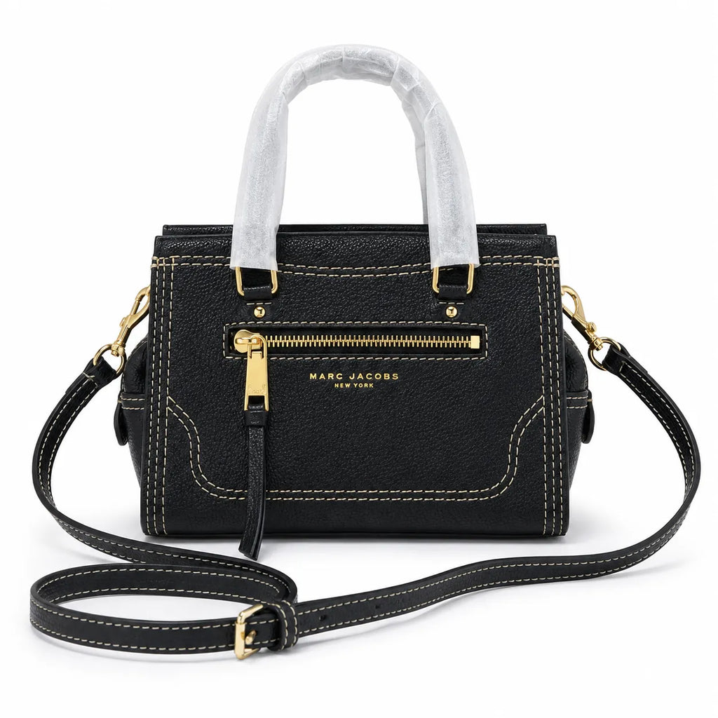 Marc Jacobs Mini Cruiser | Black pebbled leather  detachable shoulder strap  embossed logo  women's designer handbag
