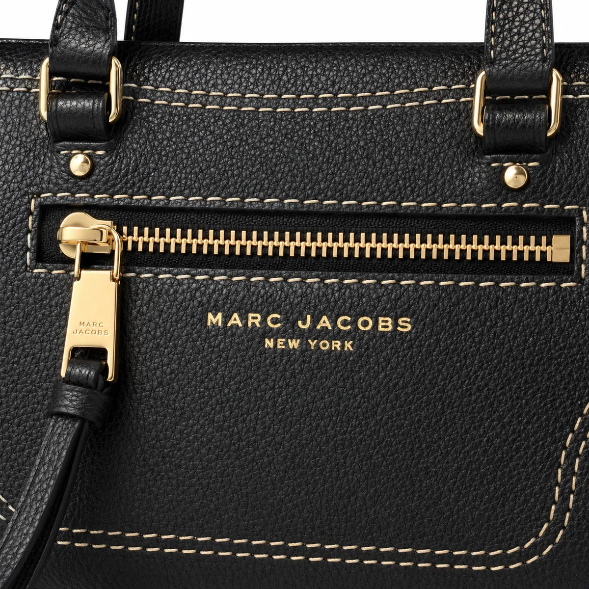 Marc Jacobs Mini Cruiser | Black pebbled leather  detachable shoulder strap  embossed logo  women's designer handbag