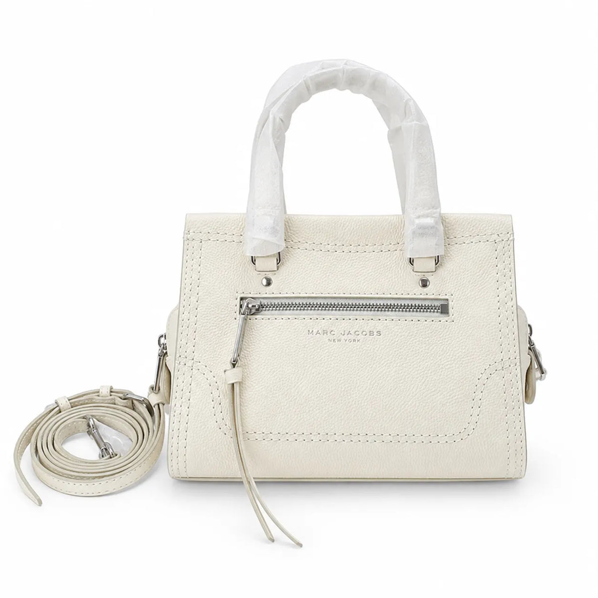 Marc Jacobs Mini Cruiser | White pebbled leather  detachable shoulder strap embossed logo  women's designer handbag