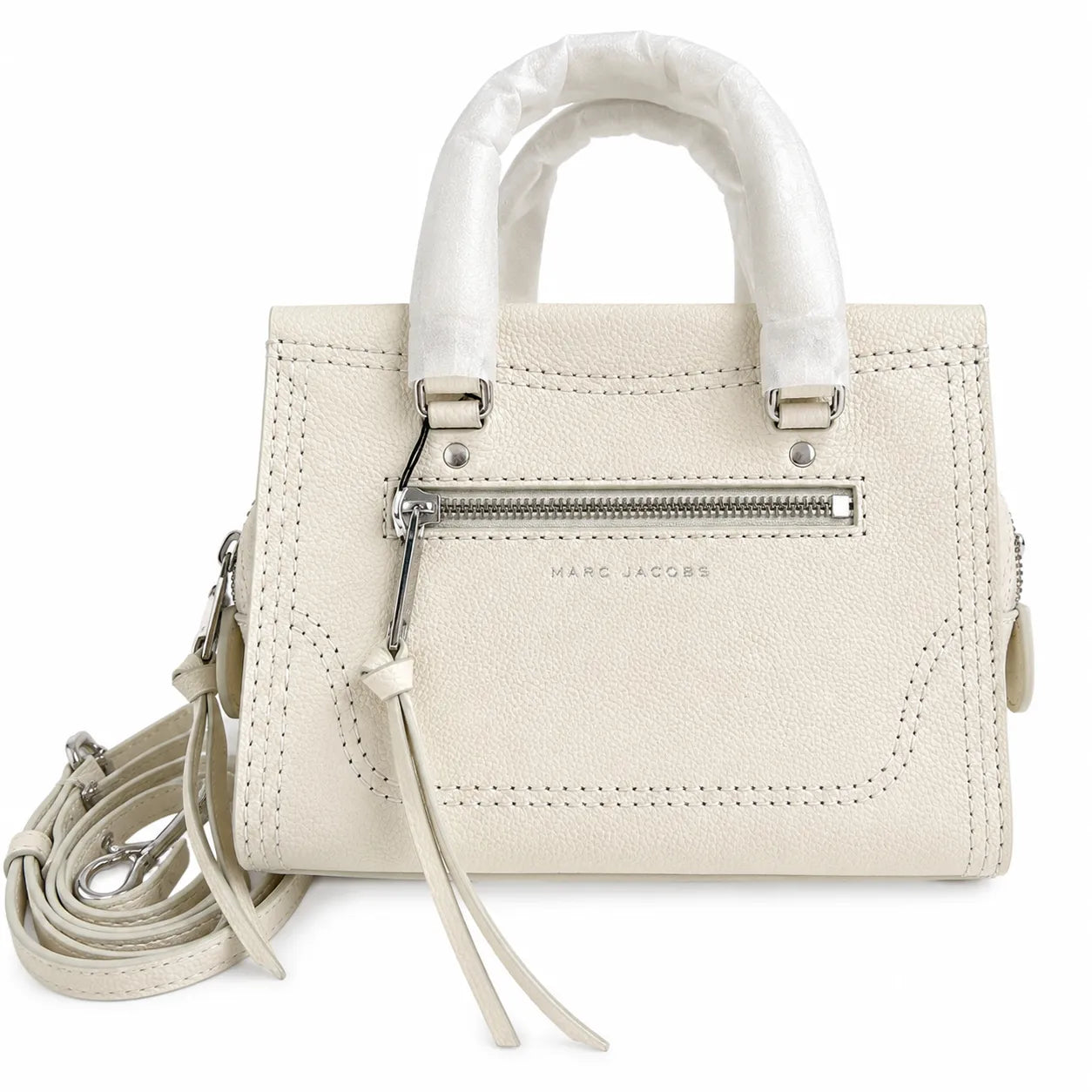 Marc Jacobs Mini Cruiser | White pebbled leather  detachable shoulder strap embossed logo  women's designer handbag