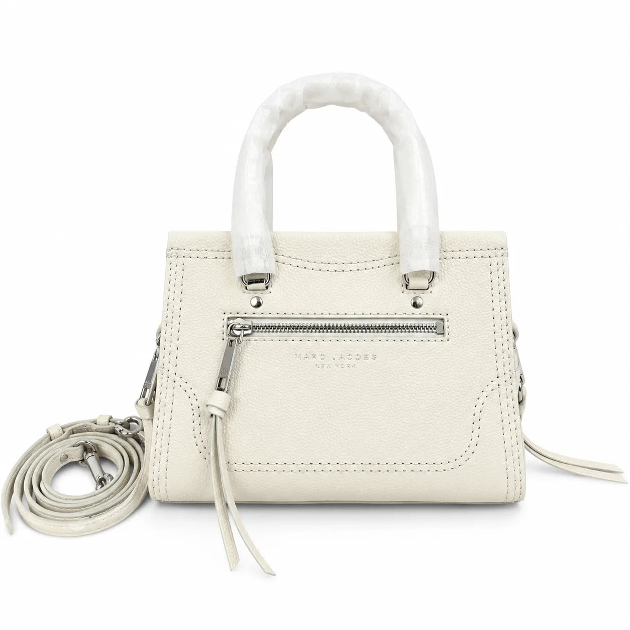 Marc Jacobs Mini Cruiser | White pebbled leather  detachable shoulder strap embossed logo  women's designer handbag