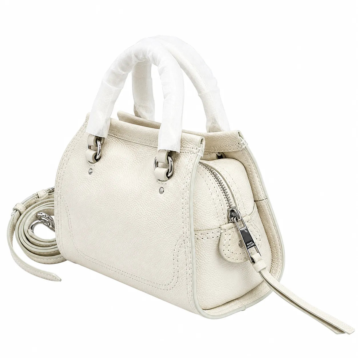 Marc Jacobs Mini Cruiser | White pebbled leather  detachable shoulder strap embossed logo  women's designer handbag