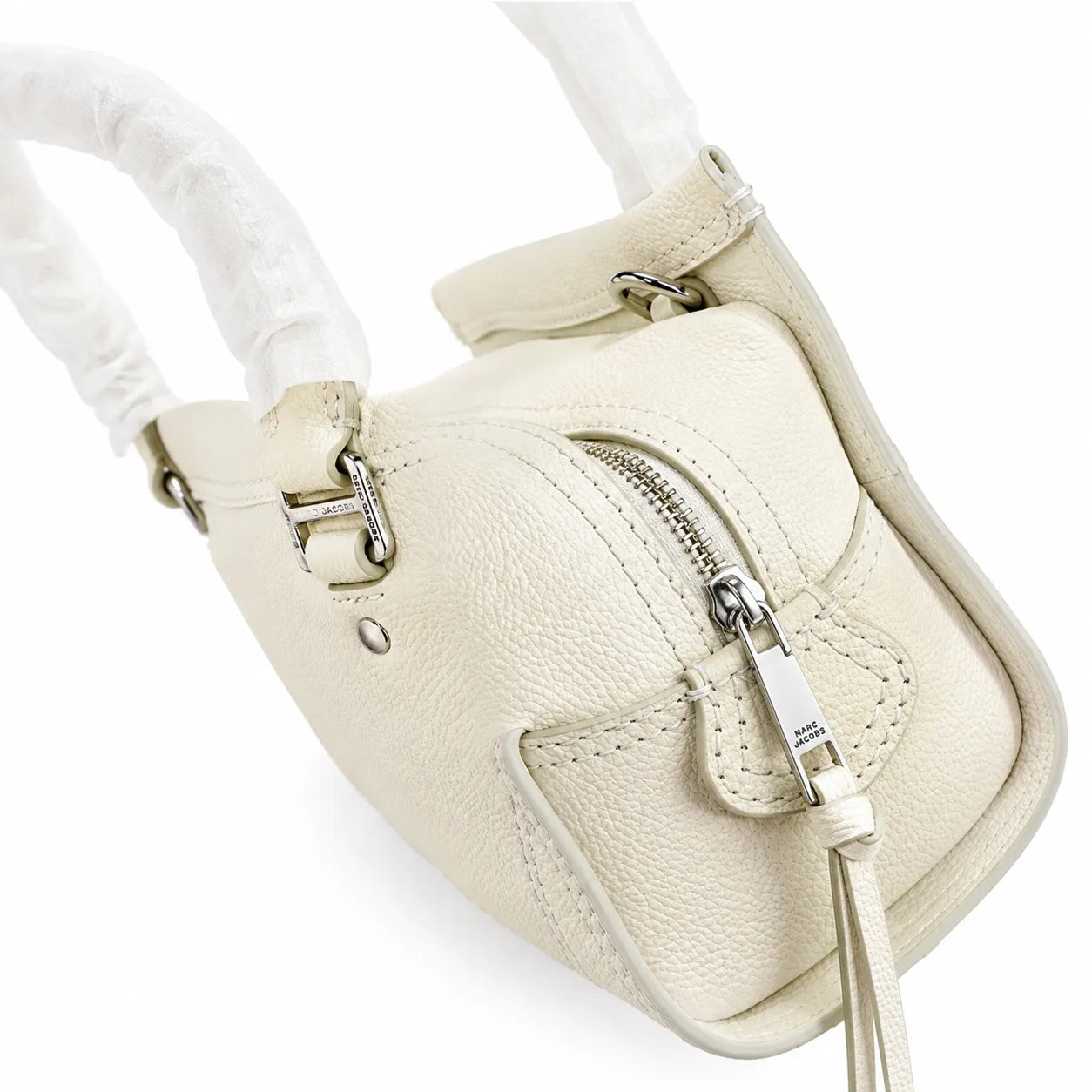 Marc Jacobs Mini Cruiser | White pebbled leather  detachable shoulder strap embossed logo  women's designer handbag