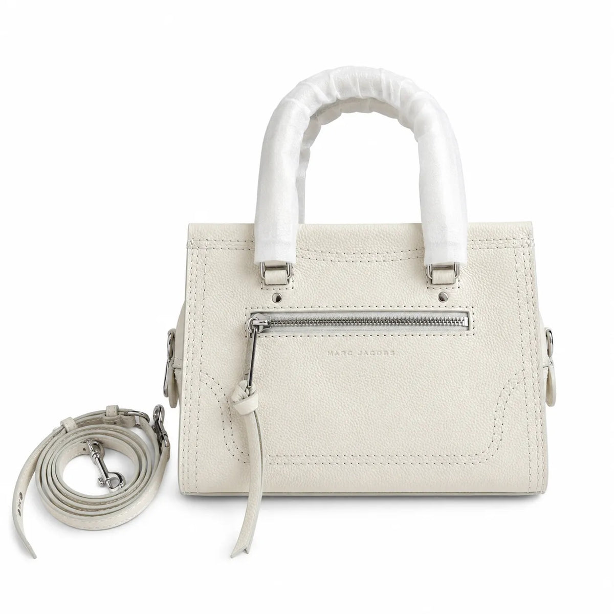 Marc Jacobs Mini Cruiser | White pebbled leather  detachable shoulder strap embossed logo  women's designer handbag