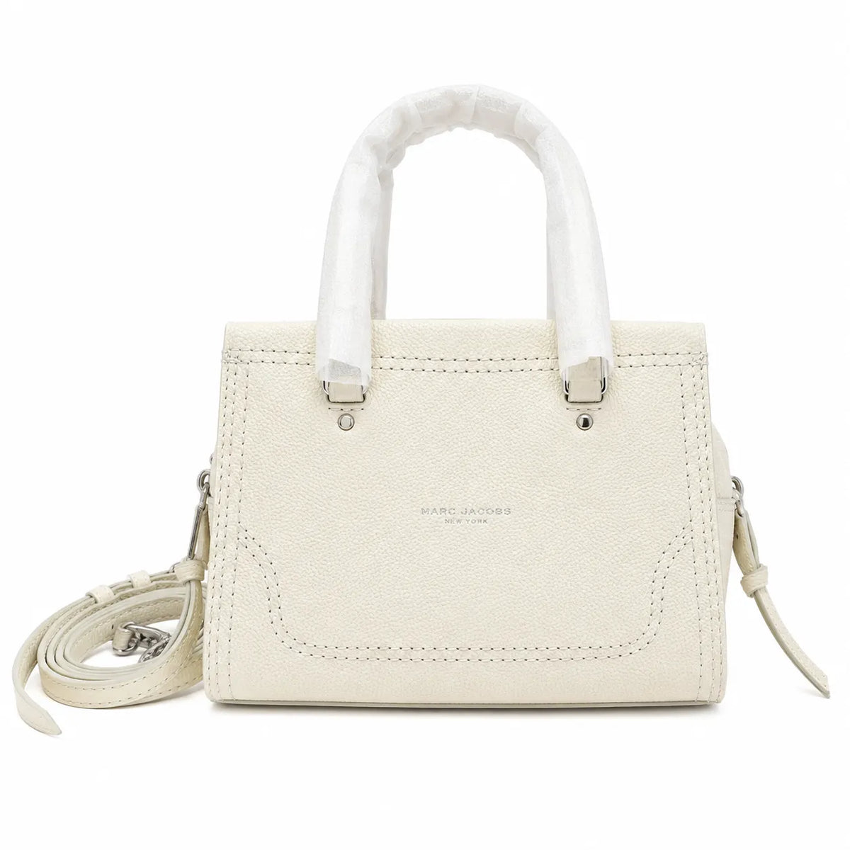 Marc Jacobs Mini Cruiser | White pebbled leather  detachable shoulder strap embossed logo  women's designer handbag