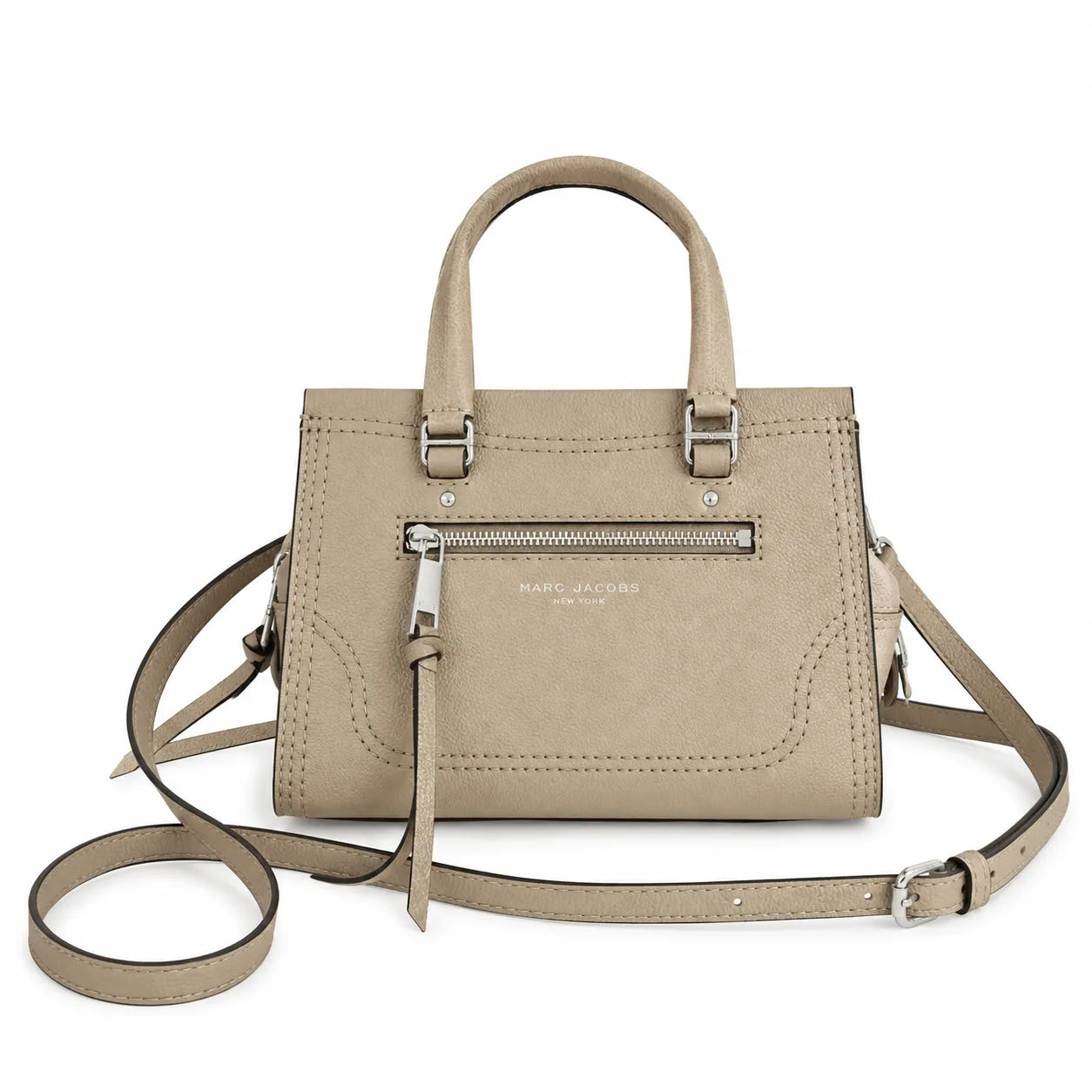 Marc Jacobs Mini Cruiser | Black pebbled leather  detachable shoulder strap  embossed logo  women's designer handbag