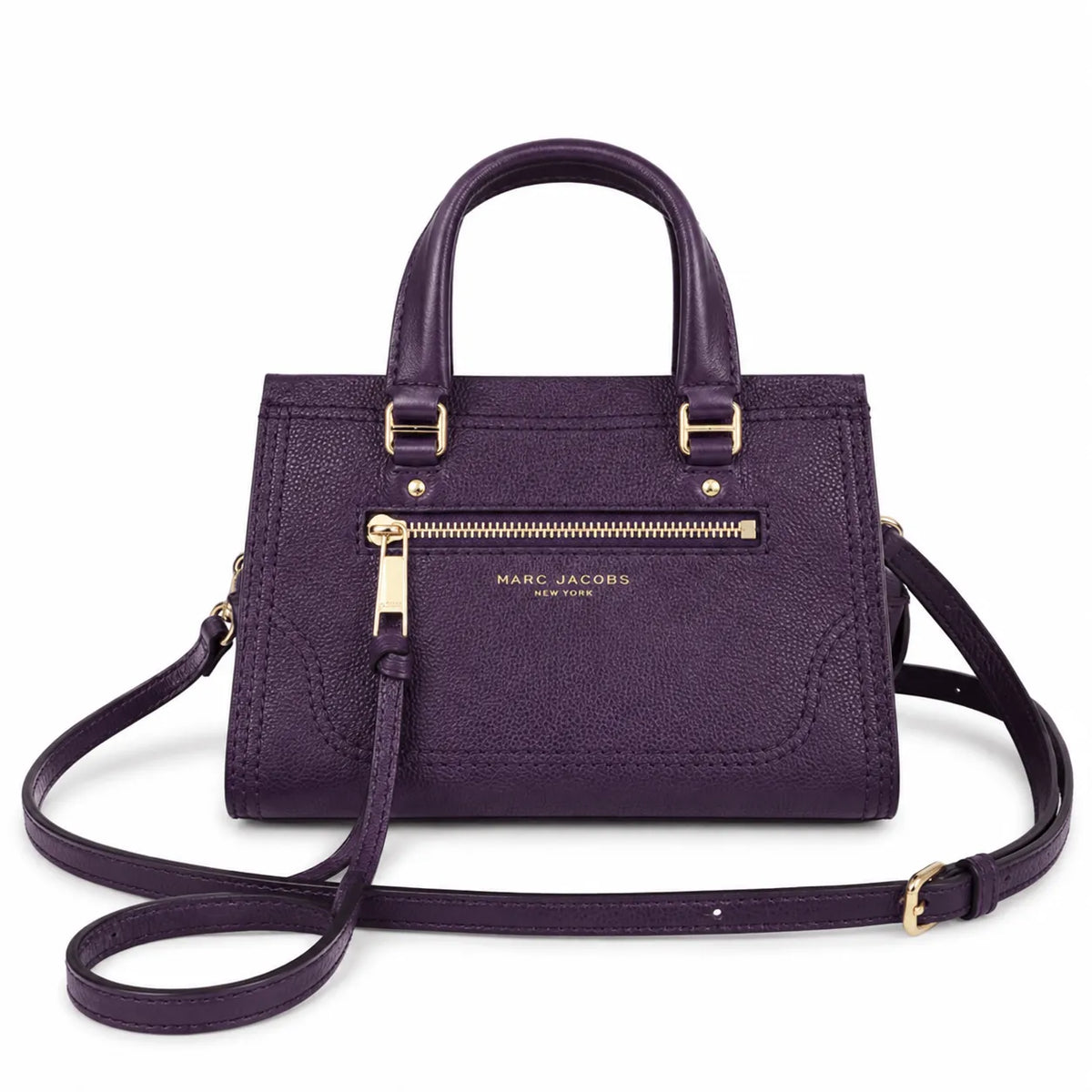 Marc Jacobs Mini Cruiser | Black pebbled leather  detachable shoulder strap  embossed logo  women's designer handbag