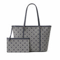 Tory Burch T Monogram Small | Grey jacquard fabric  navy logo  detachable pouch  women's designer shoulder/handbag