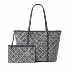 Tory Burch T Monogram Small | Grey jacquard fabric  navy logo  detachable pouch  women's designer shoulder/handbag
