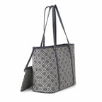 Tory Burch T Monogram Small | Grey jacquard fabric  navy logo  detachable pouch  women's designer shoulder/handbag
