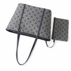 Tory Burch T Monogram Small | Grey jacquard fabric  navy logo  detachable pouch  women's designer shoulder/handbag
