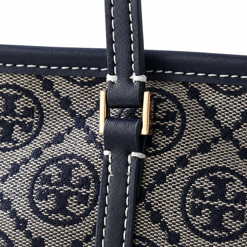 Tory Burch T Monogram Small | Grey jacquard fabric  navy logo  detachable pouch  women's designer shoulder/handbag